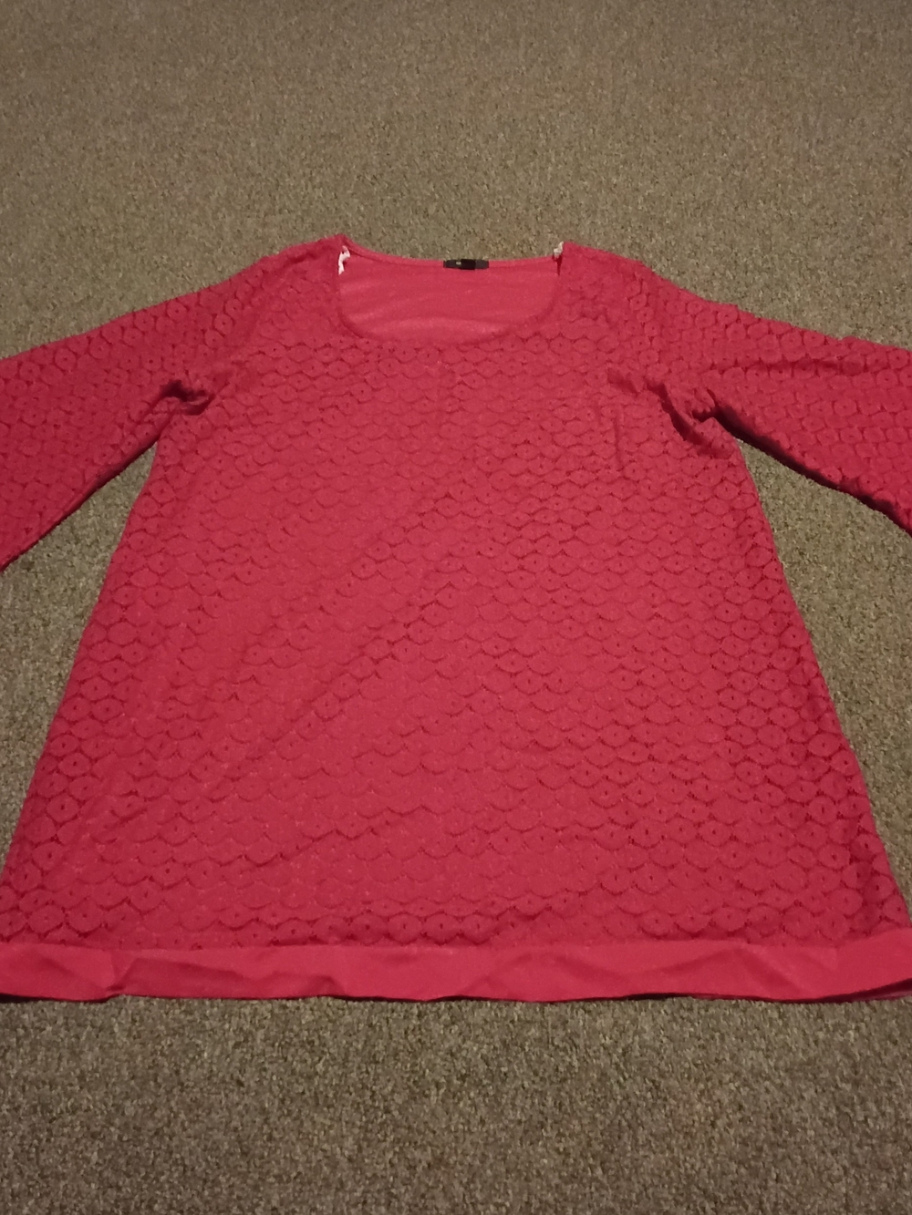 Espresso Fuchsia Lace-Overlay Long-Sleeve Tunic
